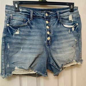 Judy Blue High Rise Button Fly Cutoff Denim Shorts, XL